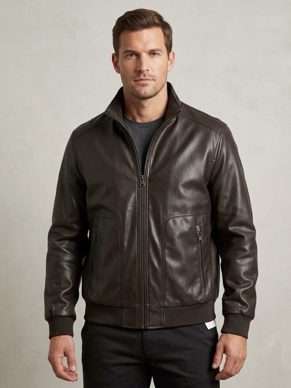 NWT Calvin Klein Men's Faux Leather Bomber Jacket Brown XL